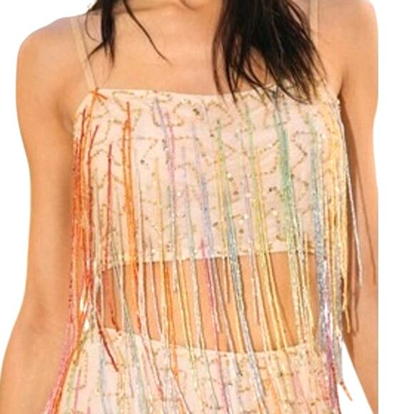 Nasty Gal – Sequin Tassel Beaded Crop Top (Yellow) – US 2 - Picture 1 of 8